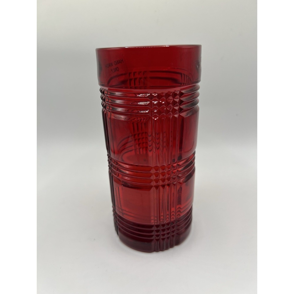 Single Ralph Lauren Glen Plaid Garnet Red Candle Holder Glass Crystal